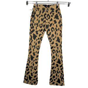 Fallon Taylor Leopard Print 90s Super flare pants tan black western retro sz 26